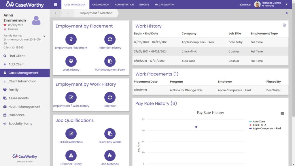 CaseWorthy's case management software dashboard